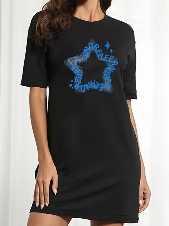 Damen T-Shirt-Kleid mit künstlerischem Blumenmotiv und figurbetontem Schnitt R&B