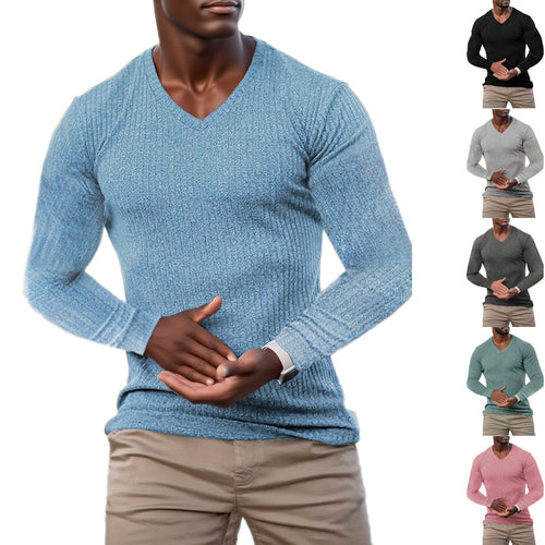 Herren elegantes V-Ausschnitt Pullover aus strukturiertem Strickmaterial R&B