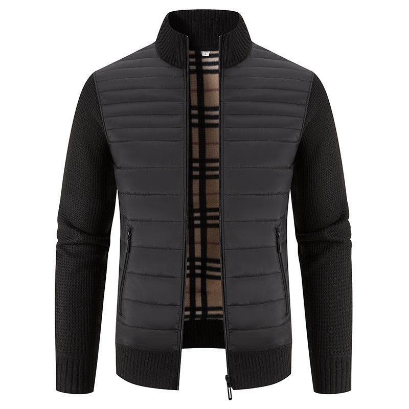 Herren Steppjacke mit modernem Strickärmeln und hohem Kragen R&B