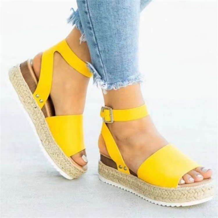 Damen Wedge-Sandaletten mit verstellbarem Riemen und luxuriösem Bastdesign R&B