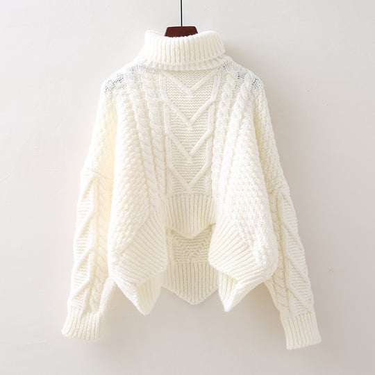Damen Großer Pullover mit Hohem Kragen und Strickmuster R&B