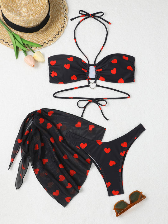Damen Bandeau Bikini-Set mit verspieltem Herzdesign R&B