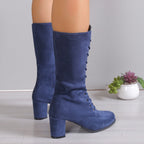 Damen Elegante Schnürstiefel mit hohem Absatz und modischem Design R&B