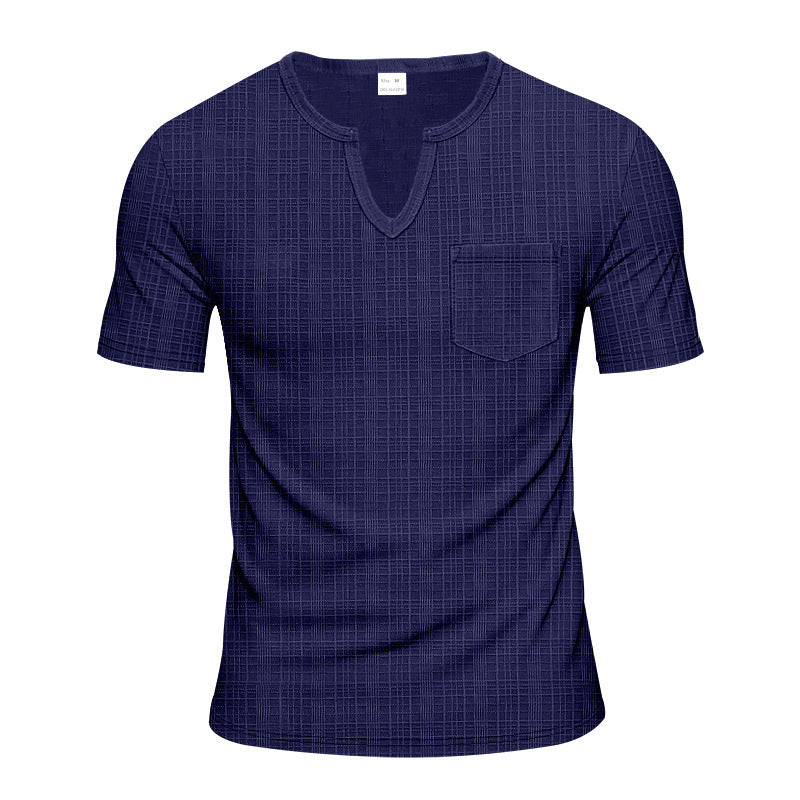 Herren Kurzarm V-Ausschnitt T-Shirt mit Brusttasche R&B