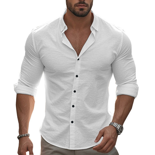 Herren komfortables und modernes Langarmhemd mit aufrollbaren Ärmeln R&B