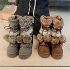 Damen Flauschige Winterboots mit dekorativem Kunstfell und praktischen Schnürdetails R&B