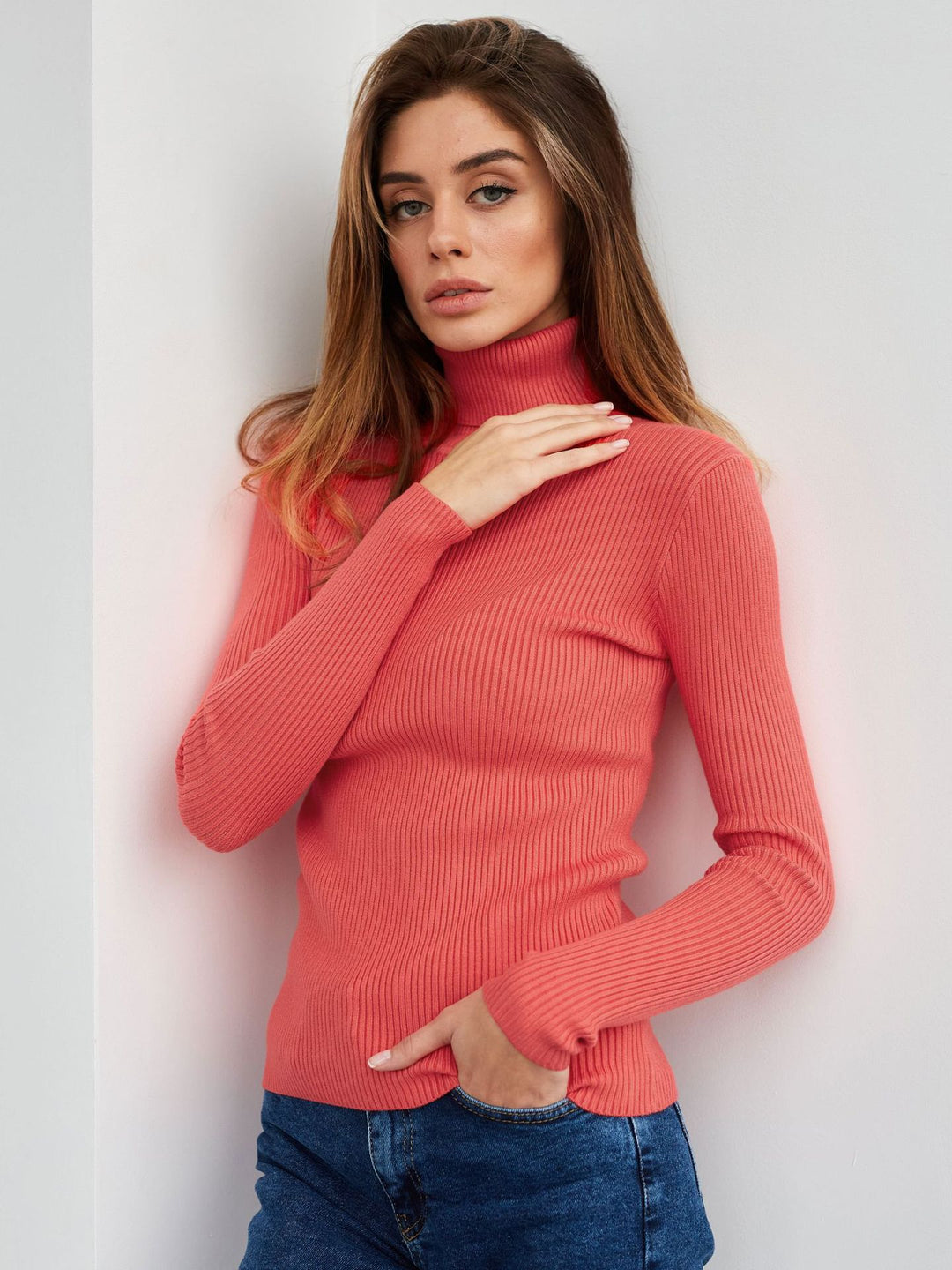 Damen Rollkragenpullover mit geripptem Design und lässigem Schnitt R&B
