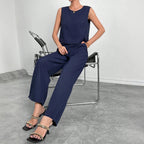 Damen Zweiteiler Set mit modernem Oberteil und weitem Hose
