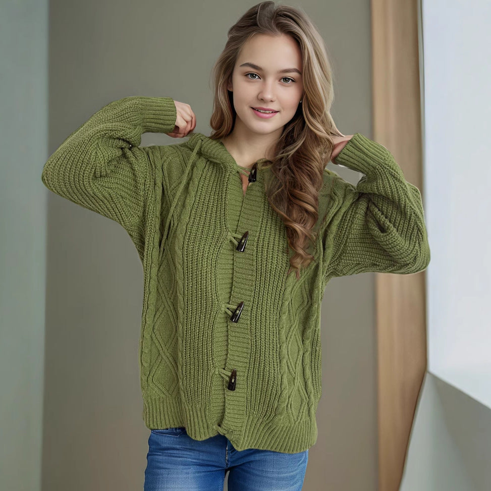 Damen Grobstrickjacke mit Kapuze und Zopfmuster R&B