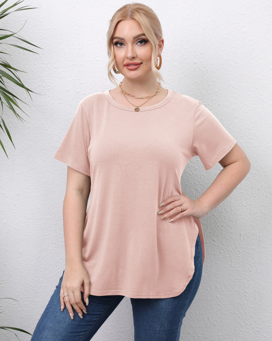 Damen lässiges T-Shirt mit seitlichen Eingrifftaschen R&B
