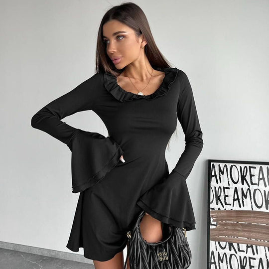 Damen Off-Shoulder Minikleid mit Rüschendetails und ausgestellten Ärmeln R&B