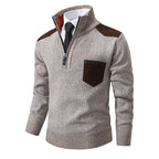 Herren Stehkragen Pullover mit Reißverschluss und kontrastierenden Details