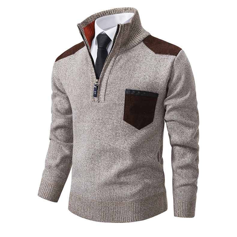 Herren Stehkragen Pullover mit Reißverschluss und kontrastierenden Details