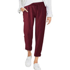 Damen entspannte Leinenhose mit elastischem Bund und praktischen Taschen R&B