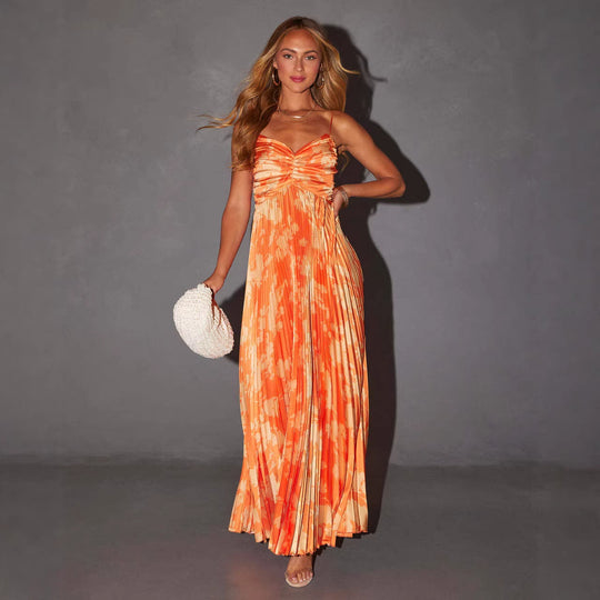 Damen Maxikleid mit modischen Falten und elegantem floralem Design R&B
