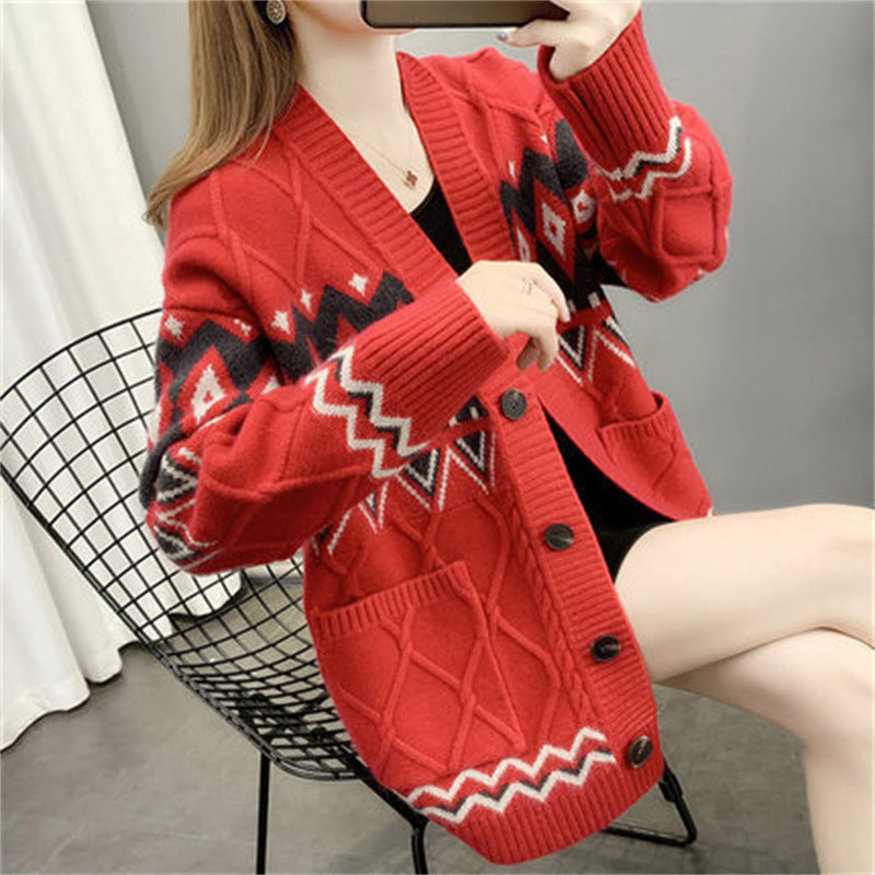 Damen Grobstrick-Cardigan mit modernem Muster und praktischen Taschen R&B