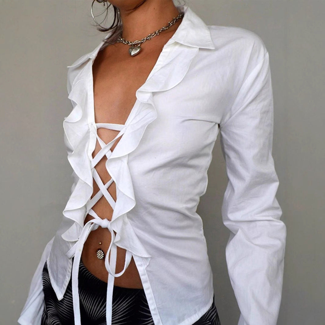 Damen Bluse mit voluminösem Rüschendesign und taillierbarem Schnitt R&B