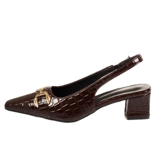Damen Slingback-Pantoletten mit eleganter Krokoprägung und goldener Schnalle R&B