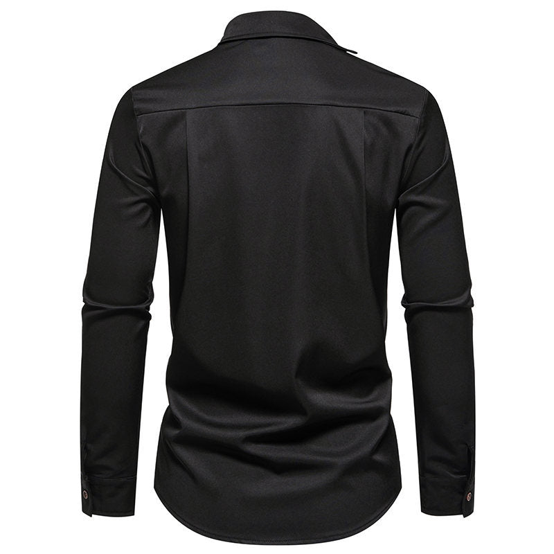 Herren Modisches Langarm-Hemd mit asymmetrischem Kragen und eleganten Knopfdetails