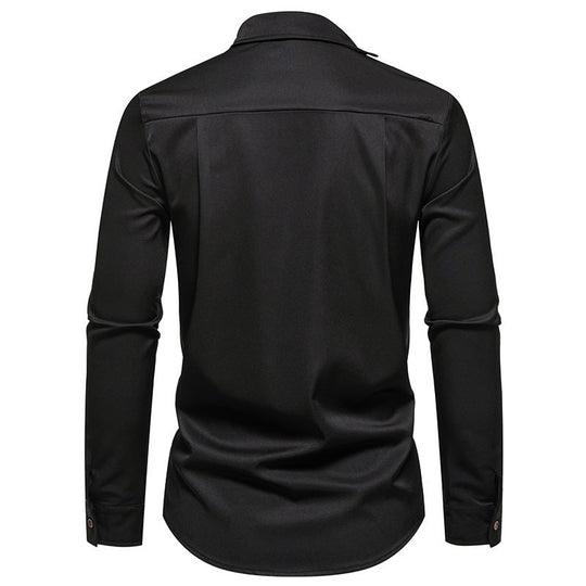Herren Modisches Langarm-Hemd mit asymmetrischem Kragen und eleganten Knopfdetails R&B