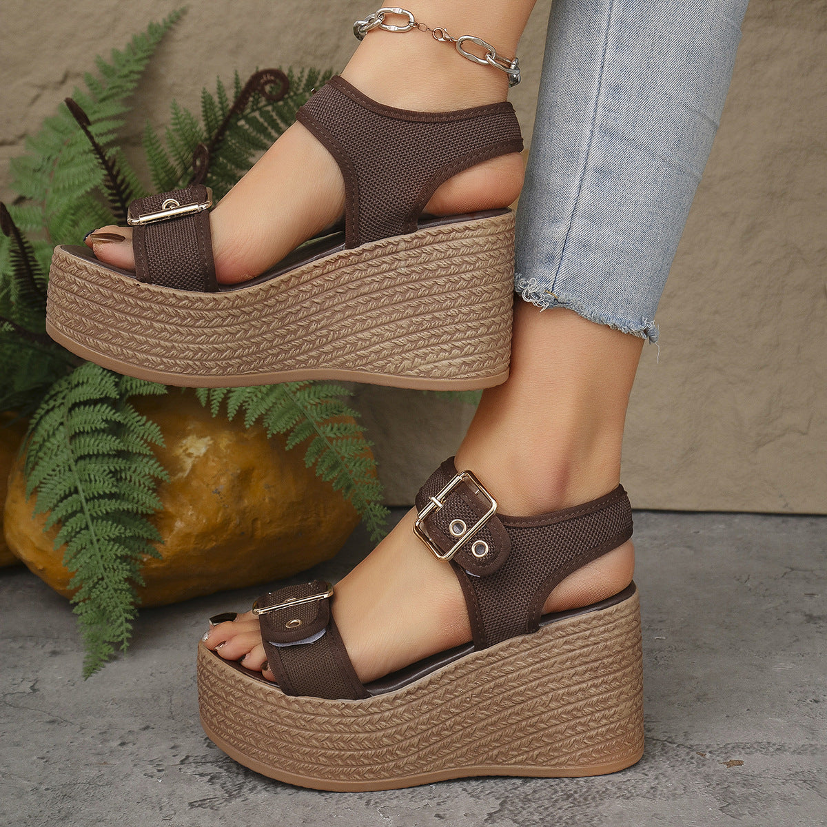 Damen Wedge-Sandalen mit verstellbaren Schnallen und rutschfester Sohle R&B