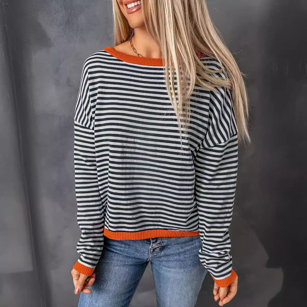 Damen Lässiger Gestreifter Pullover R&B
