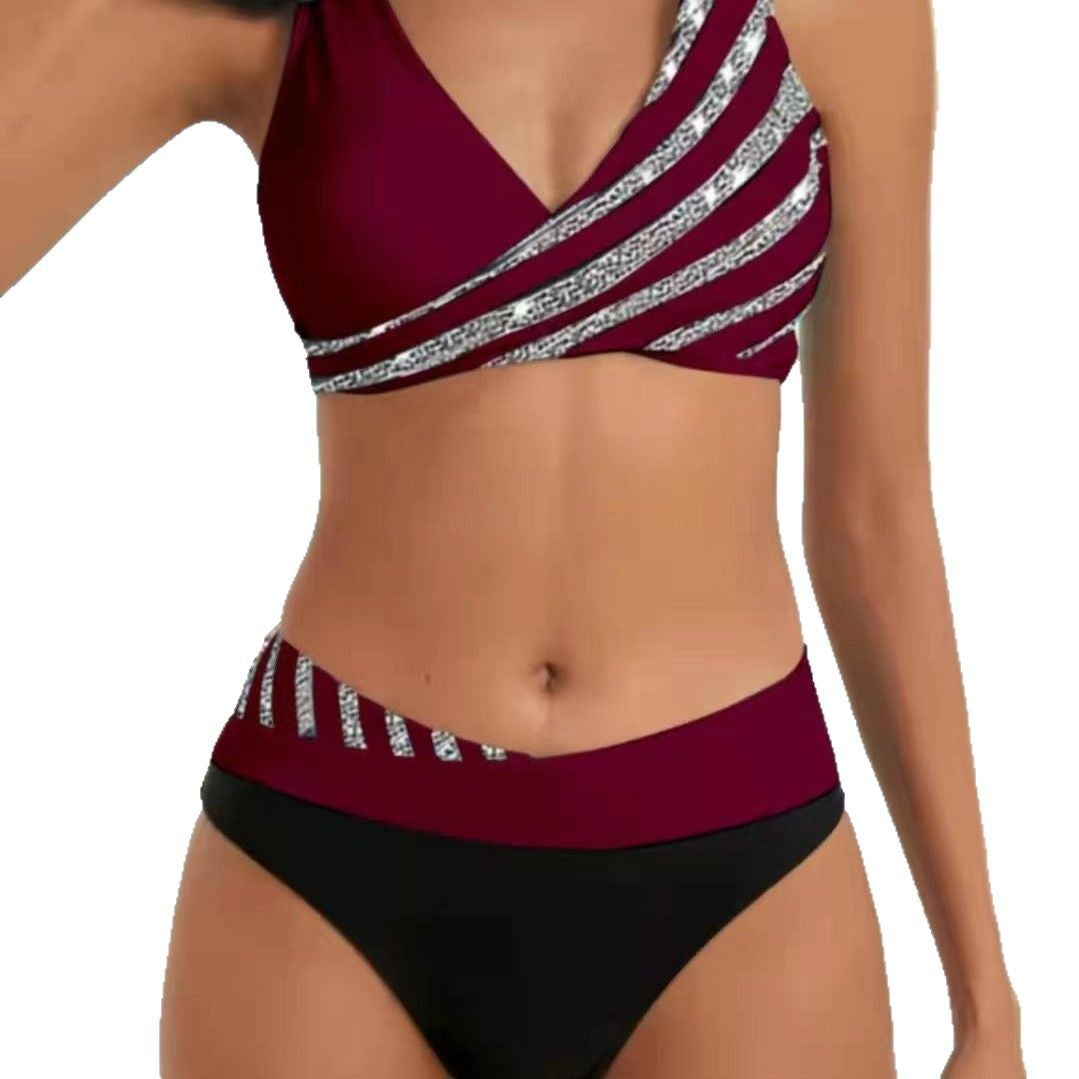 Damen Sportlicher Bikini mit modischem Wickeloberteil R&B
