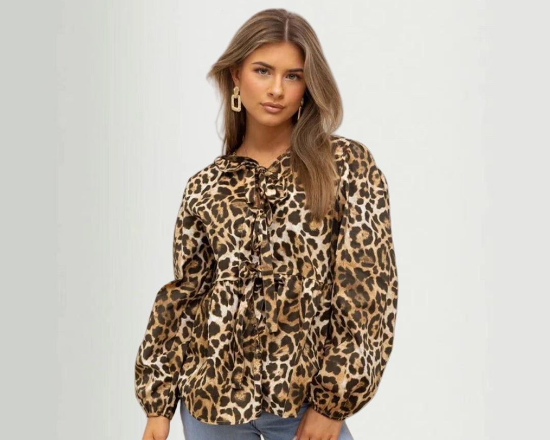 Damen Bluse mit Volantärmeln und Schleifenband R&B