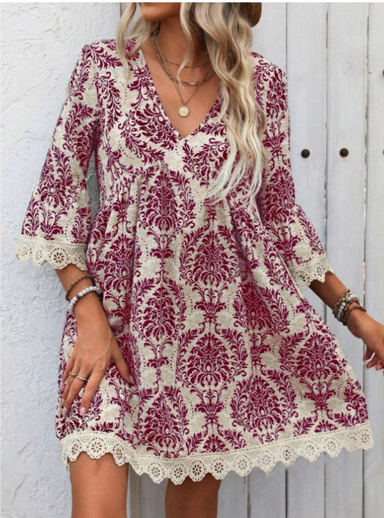 Damen Tunika-Kleid mit viktorianischem Muster und Spitzenakzenten R&B
