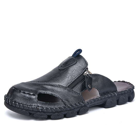 Herren Bequeme Leder-Sandalen mit praktischem Reißverschluss R&B