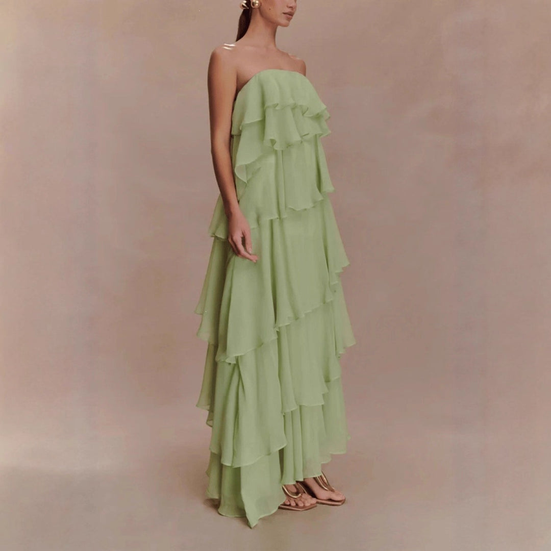 Damen Langes Rüschensommerkleid mit gerafften Details R&B