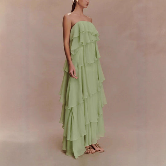 Damen Langes Rüschensommerkleid mit gerafften Details R&B