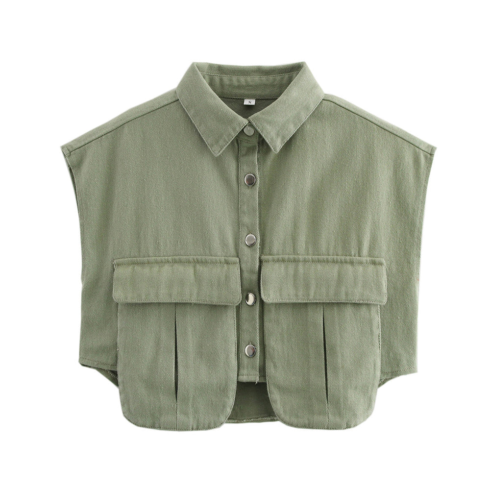 Damen ärmellose Utility-Bluse mit Taschen R&B