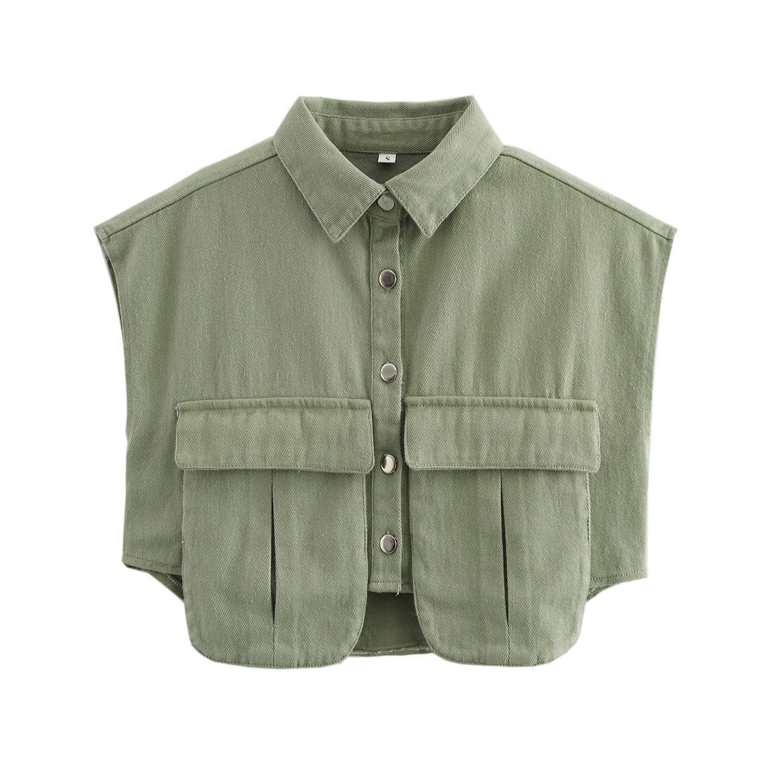 Damen ärmellose Utility-Bluse mit Taschen R&B