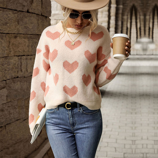 Damen Sweater mit Herzmuster und weitem Schnitt R&B