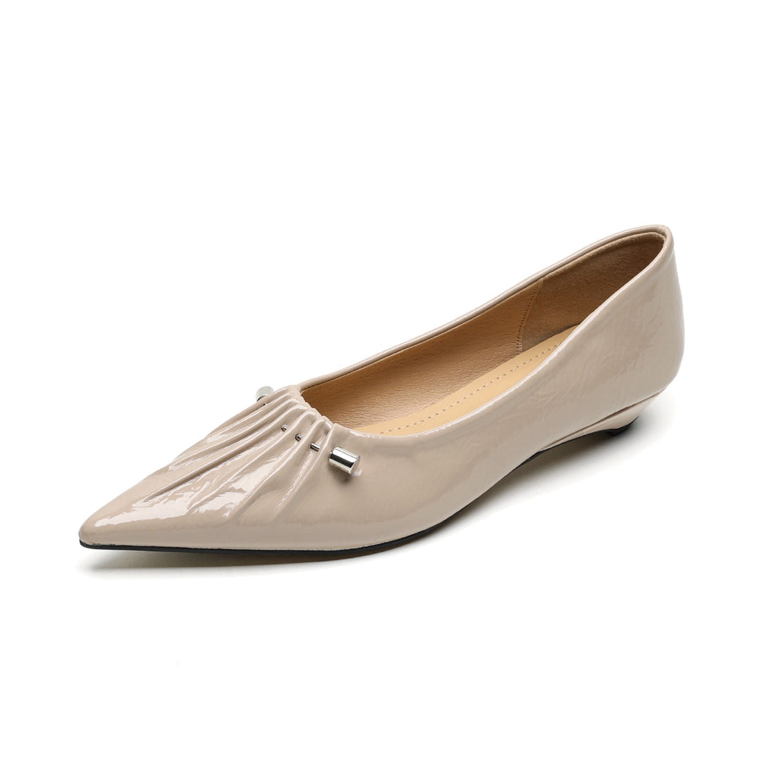Damen spitz zulaufende Ballerinas mit dekorativem Faltendesign und metallic Akzent R&B