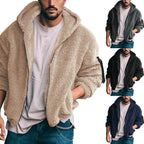 Herren kuschelige Teddyjacke mit seitlichen Reißverschlusstaschen und Kapuze R&B
