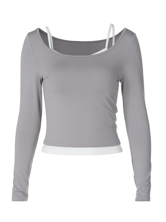 Damen Sportliches Langarmoberteil mit modischen Trägerschichten R&B