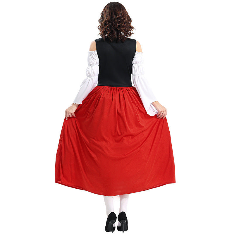 Damen nan RenaissancR&Bauernkleid mit geschnürtem Mieder, schulterfreiem Carmen-Oberteil und weitem Rock R&B