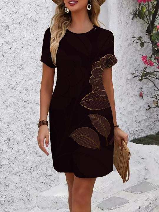 Damen Kurzarm Kleid mit floralem Linienmuster R&B