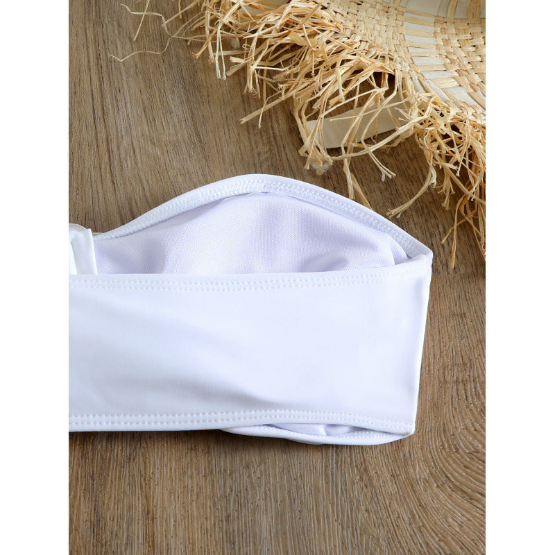 Damen Bandeau-Bikini mit floralem Detail und hochgeschnittenem Höschen R&B