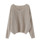Damen Grobstrickpullover mit V-Ausschnitt und luftiger Struktur R&B