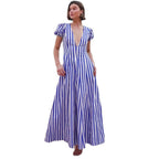 Damen Maxikleid mit tiefem V-Ausschnitt und voluminösen Puffärmeln R&B