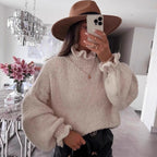 Damen kuscheliger Rollkragenpullover mit weiten Ärmeln und strukturellem Design R&B