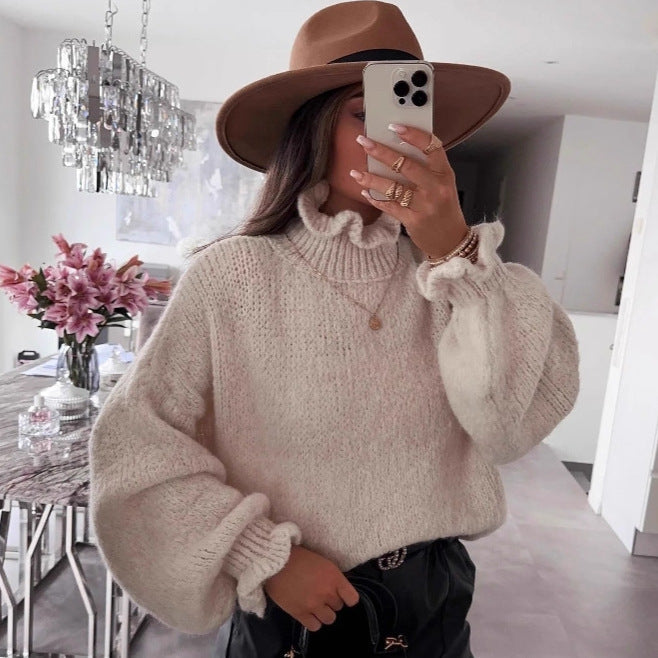 Damen kuscheliger Rollkragenpullover mit weiten Ärmeln und strukturellem Design R&B