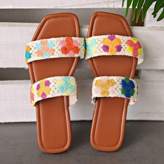 Damen Bunte Flauscher Slides mit floralem Design R&B