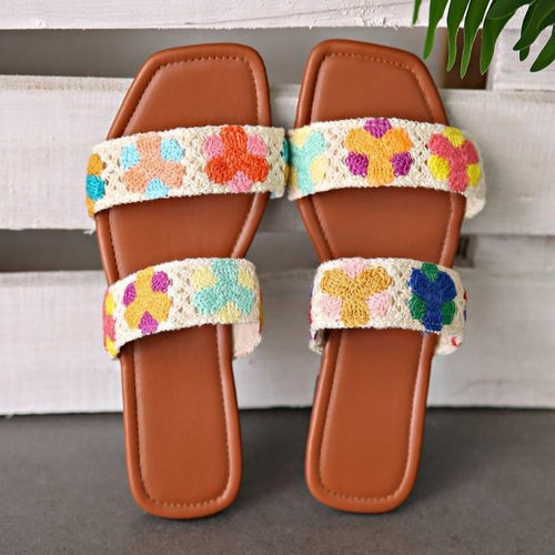 Damen Bunte Flauscher Slides mit floralem Design R&B