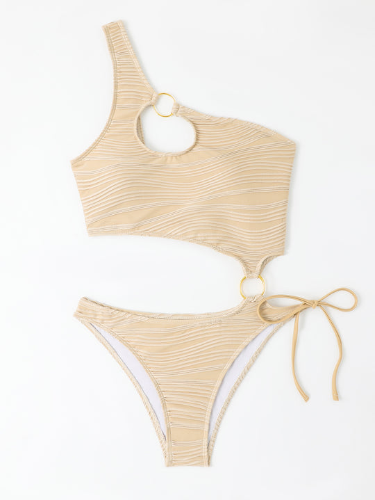 Damen Einteiler Badeanzug mit asymmetrischem Cut-Out und goldenen Akzenten R&B