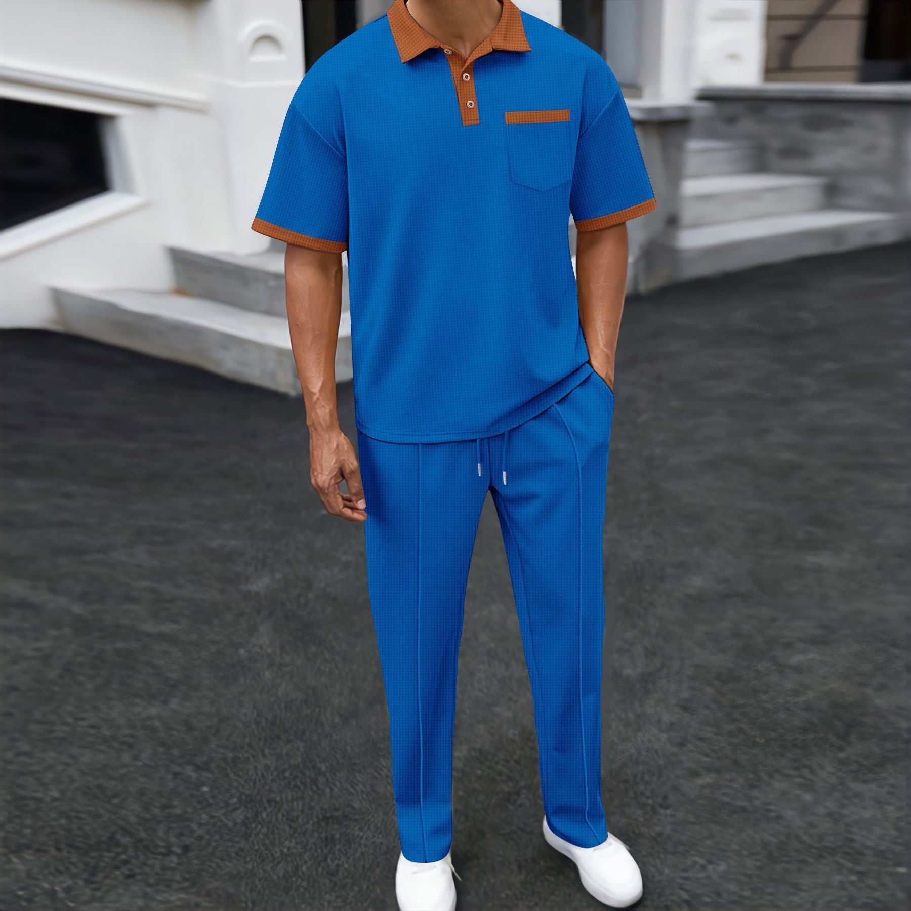 Herren Freizeitanzug mit atmungsaktiver Oberfläche und eleganter Knopfleiste R&B