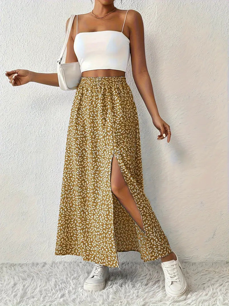 Damen Maxirock mit elegantem Schlitz und floralem Muster R&B